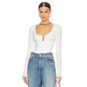 GOOD AMERICAN $105 White Good Touch Ring Ruched Bodysuit Size L